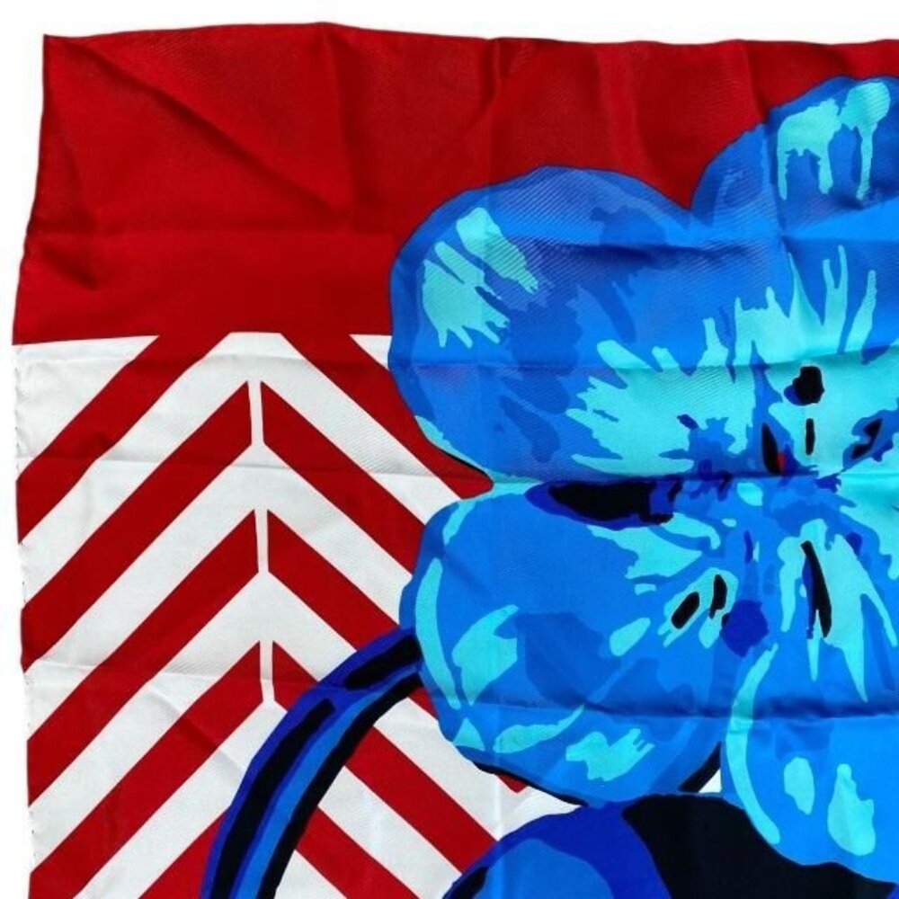 Christian Dior 22 Flp070 I615 2022 Flower Pop Scarf Silk Red Blue Pink - Picture 4 of 8
